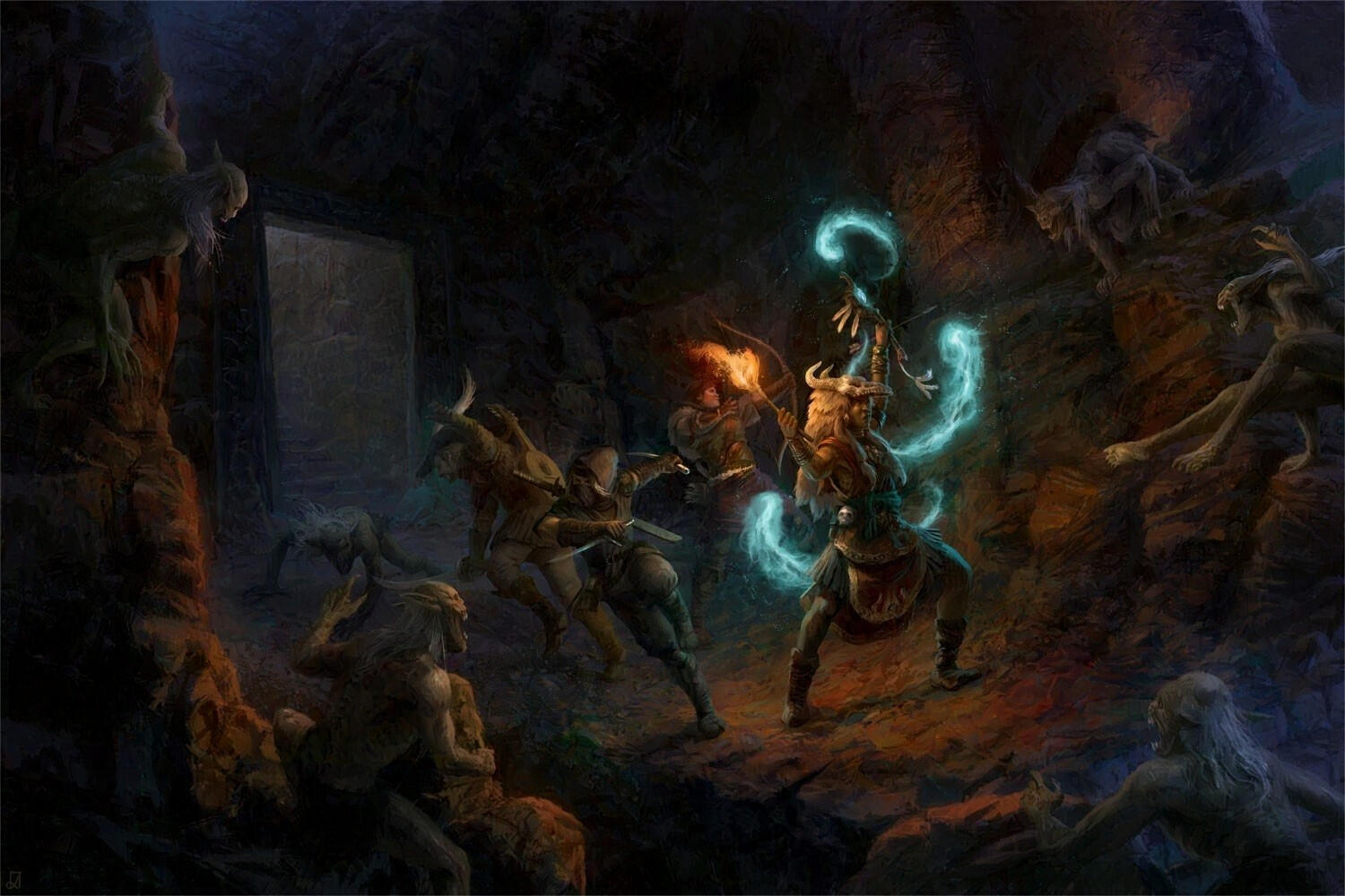 Blood &amp; Doom - Scene of a party fighting a group of ghouls in an underground cave