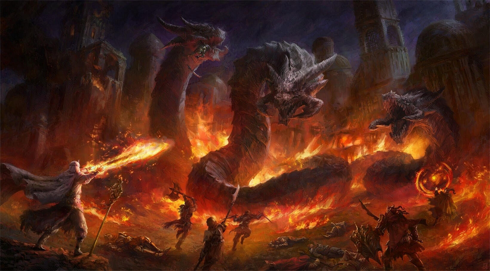 Blood &amp; Doom - Scene of a party fighting a hydra outside of the city walls.